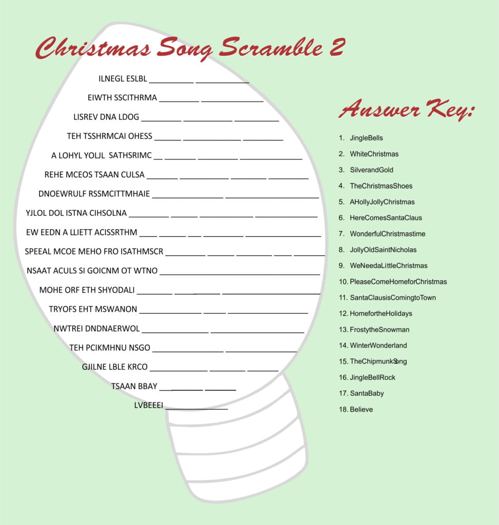 10 Best Printable Christmas Song Scramble Printablee