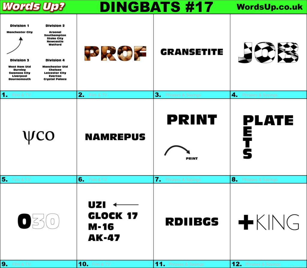 Dingbats Quiz 17 Find The Answers To Over 710 Dingbats Words Up Games