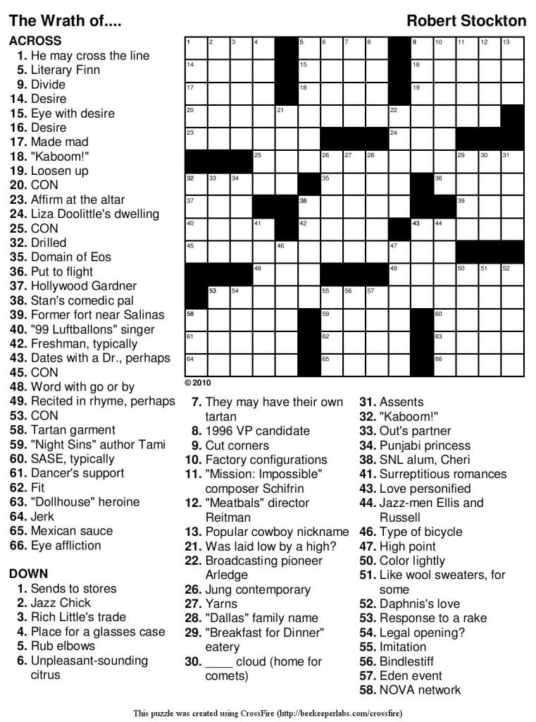 Newspaper Crossword Puzzles Printable