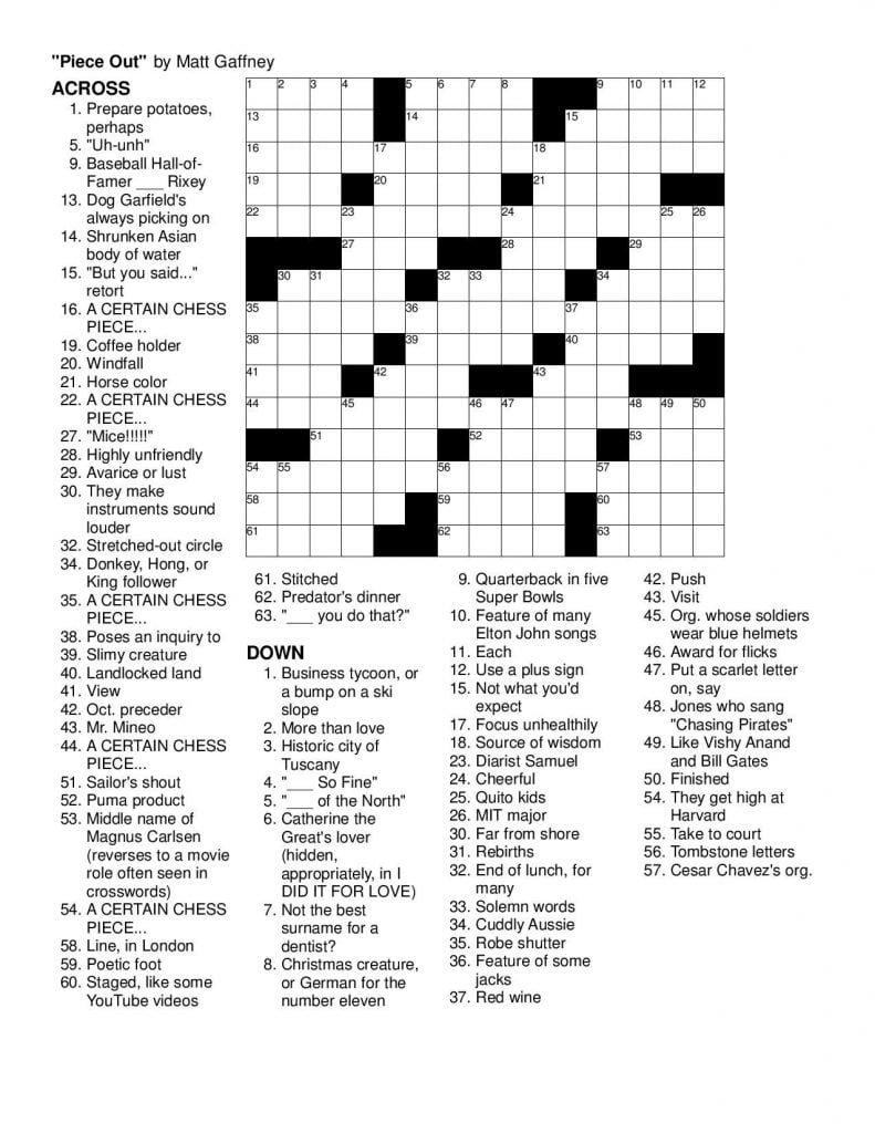 Merl Reagles Sunday Crossword Free Printable