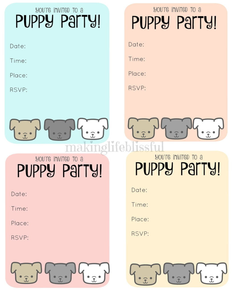 Free Puppy Party Printable Invite Making Life Blissful