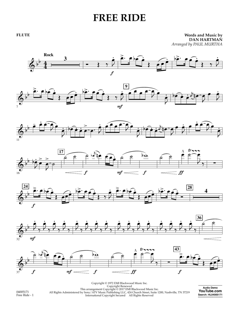 Paul Murtha Free Ride Flute Sheet Music Notes Download Printable PDF Score 370691