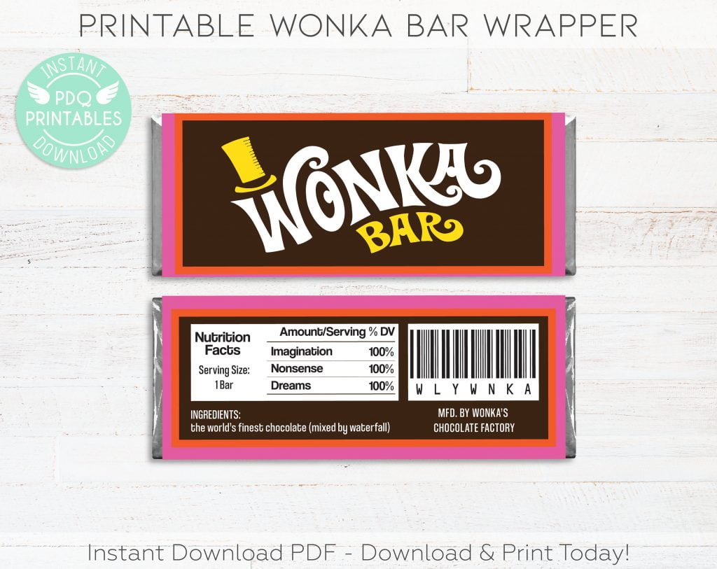 Wonka Bar Wrapper Printable Willy Wonka Bar Wrapper Instant Etsy
