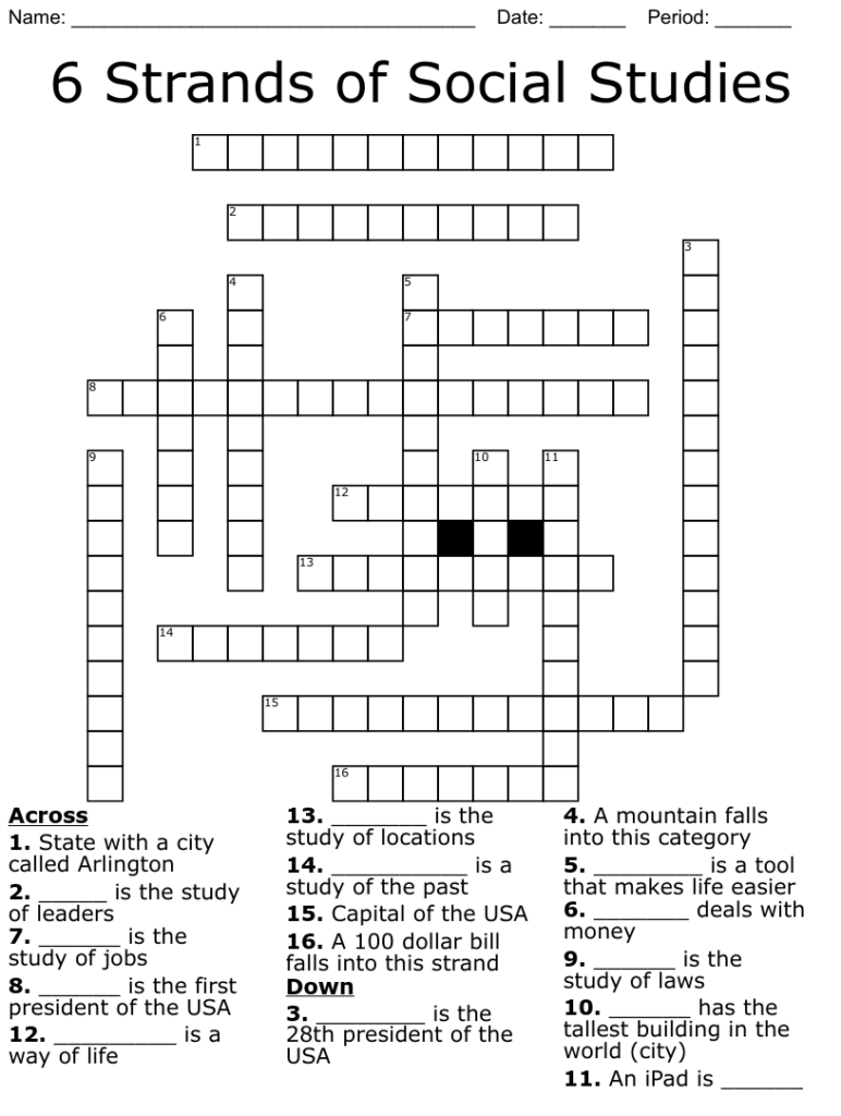 5th Grade Social Studies Crosswords Printable