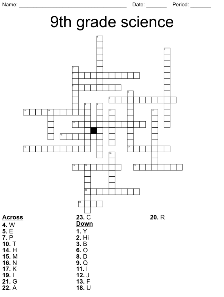 9th Grade Science Crossword WordMint
