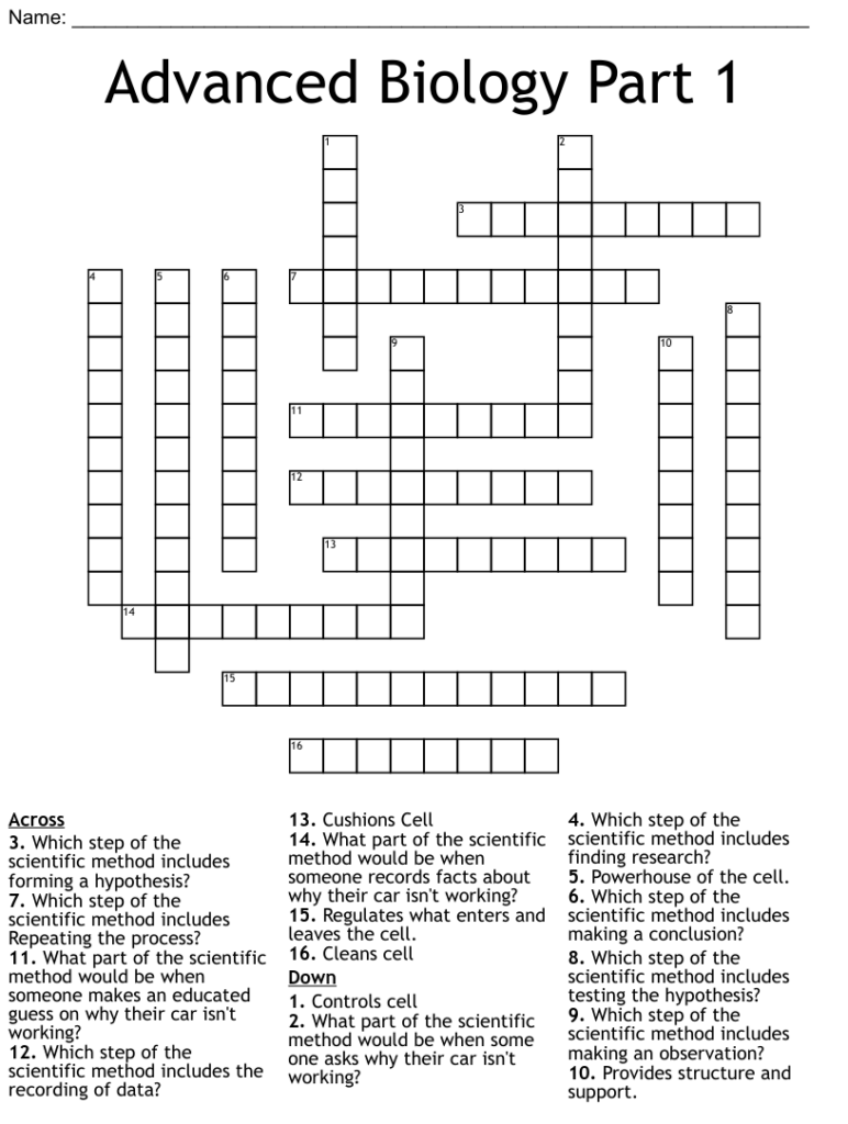 Advanced Biology Part 1 Crossword WordMint