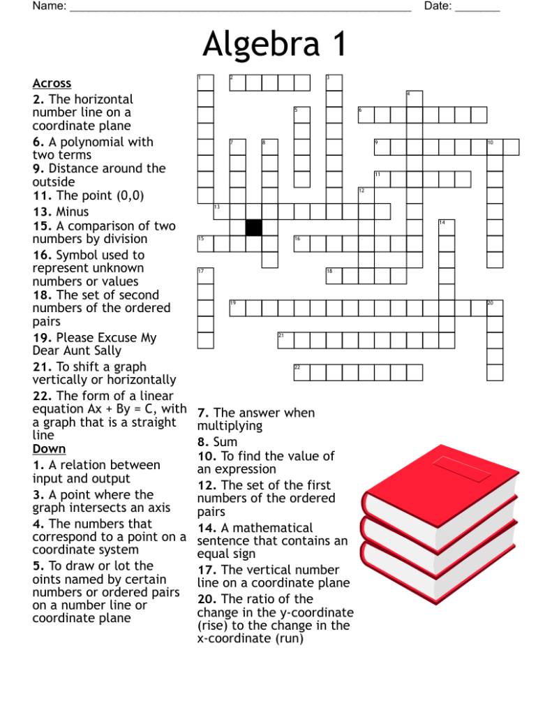 8th Grade Math Expressions & Equations Crossword 1 Printable