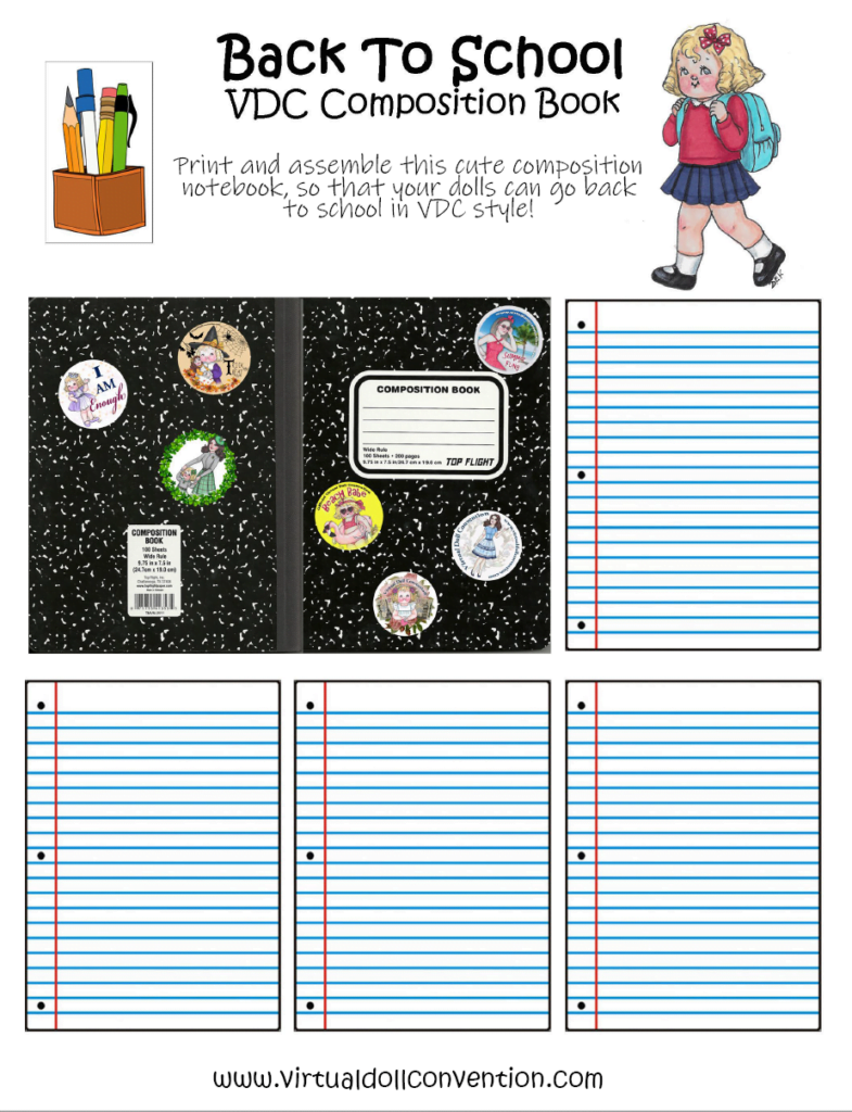 Back To School Composition Book For Your Dolls FREE PRINTABLE CRAFT Virtual Doll Convention
