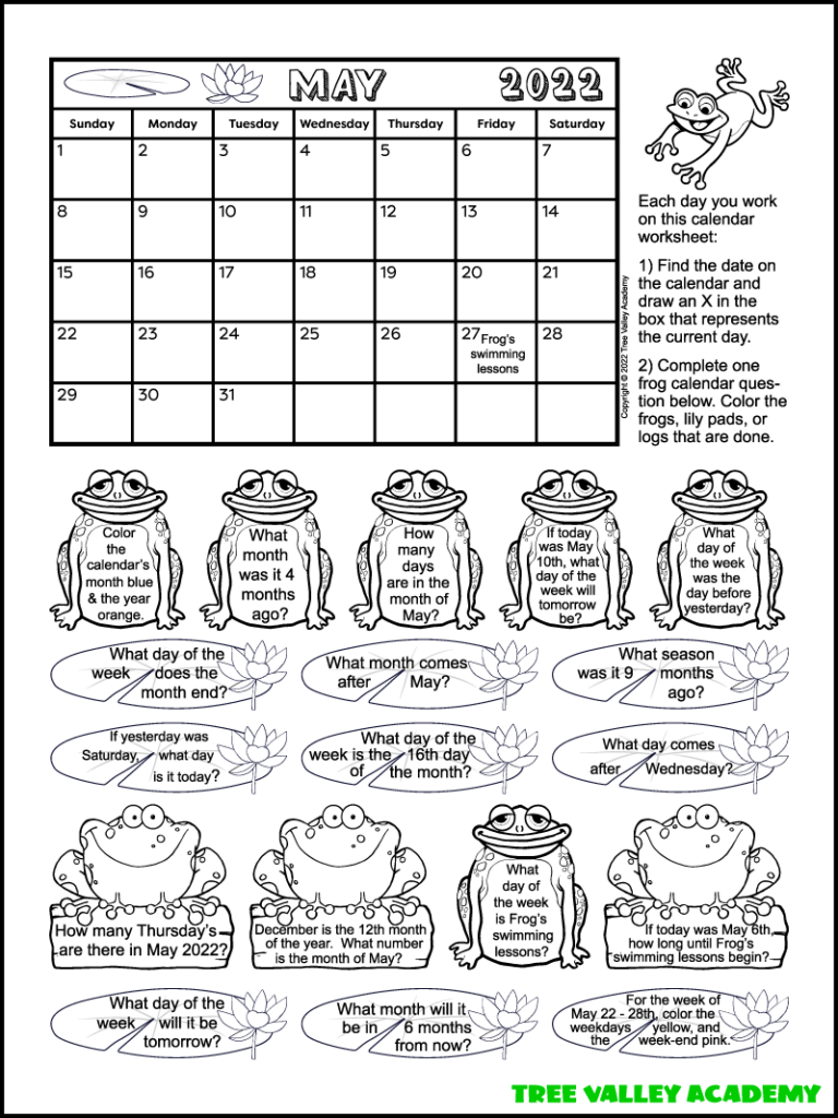 Calendar Worksheet For May 2022 Tree Valley Academy