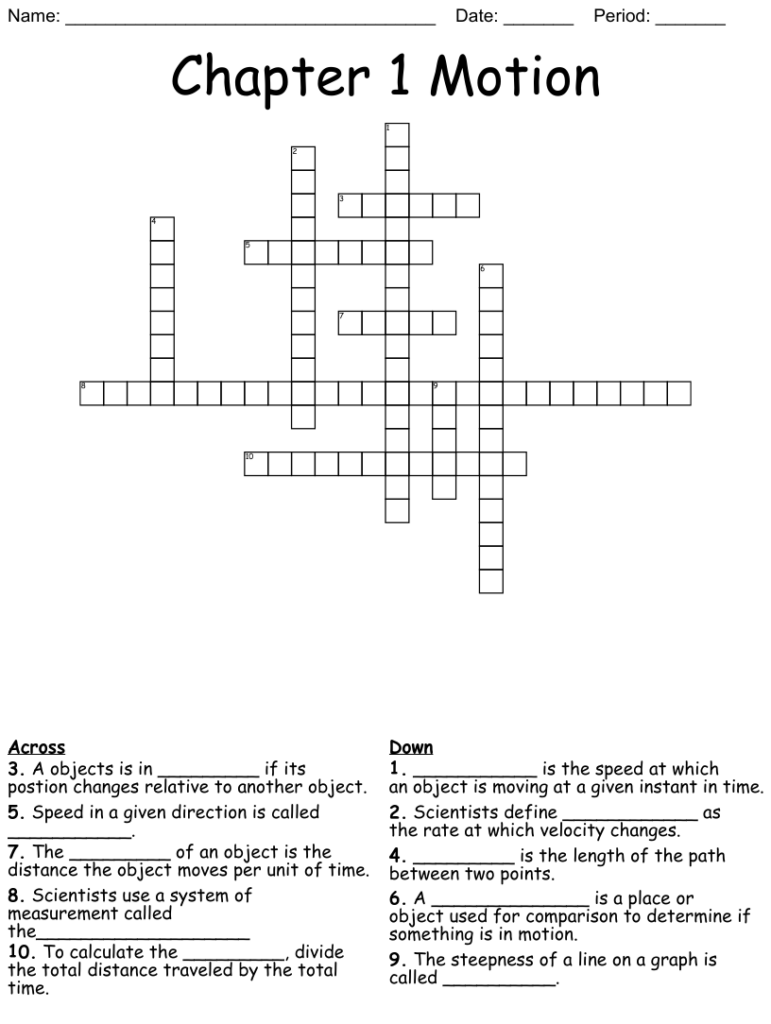 Chapter 1 Motion Crossword WordMint