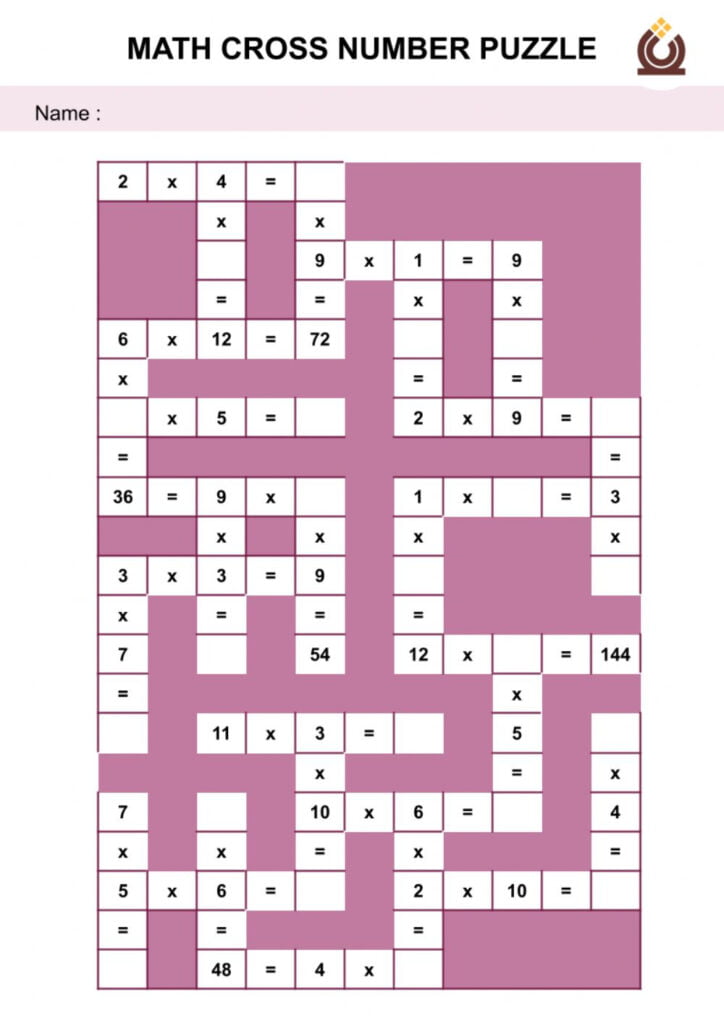 Crossword Math Worksheet