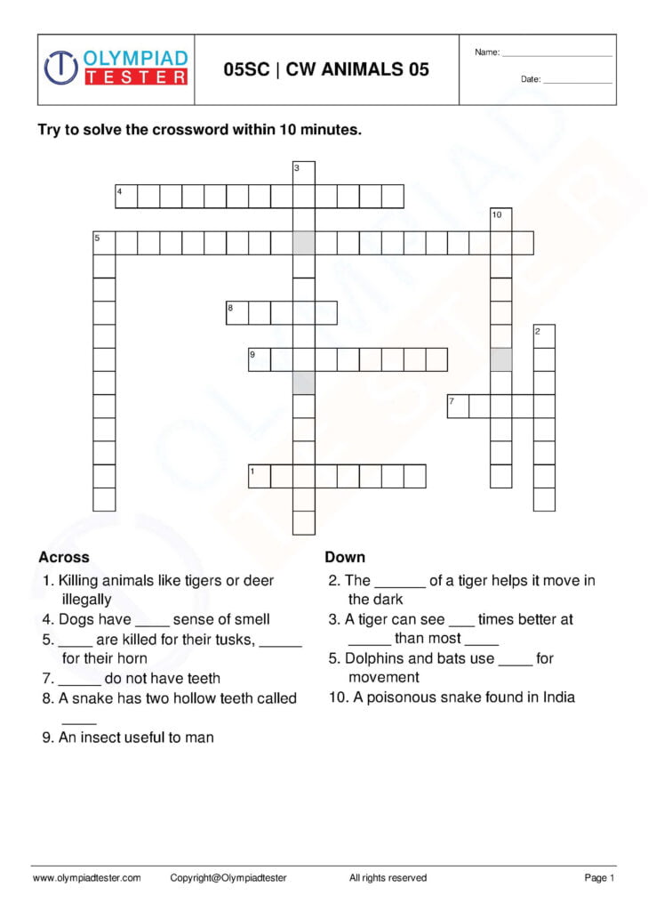 Crossword Puzzles For Kids Class 5 Science Animals Puzzles For Kids Science Puzzles English Worksheets For Kids