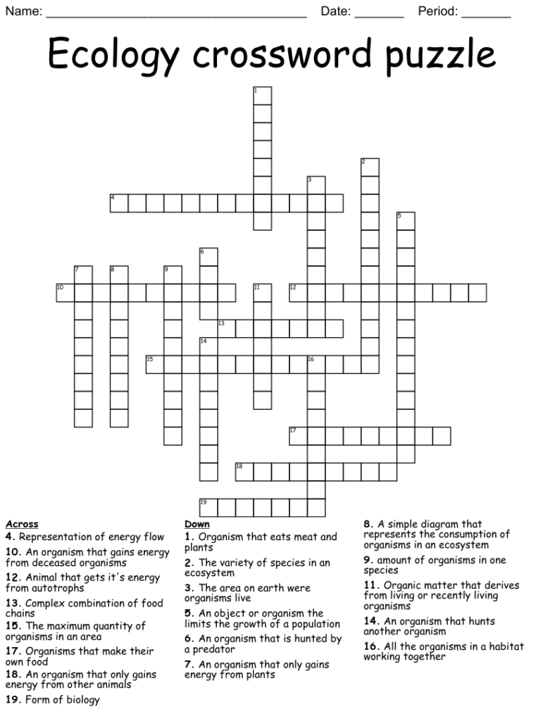 Ecology Crossword Puzzle WordMint