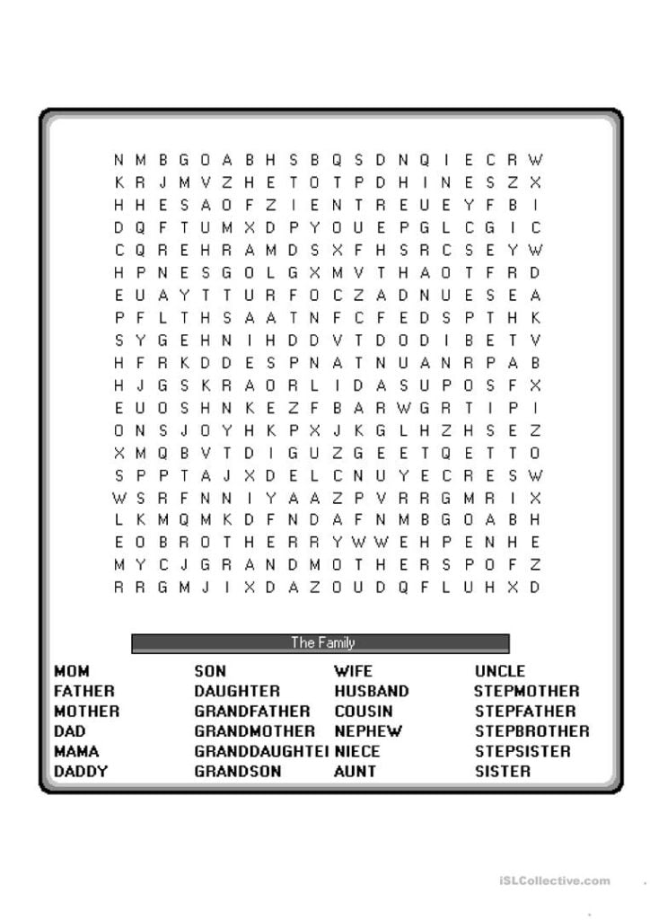 English ESL Family Crossword Worksheets Most Downloaded 15 Results 