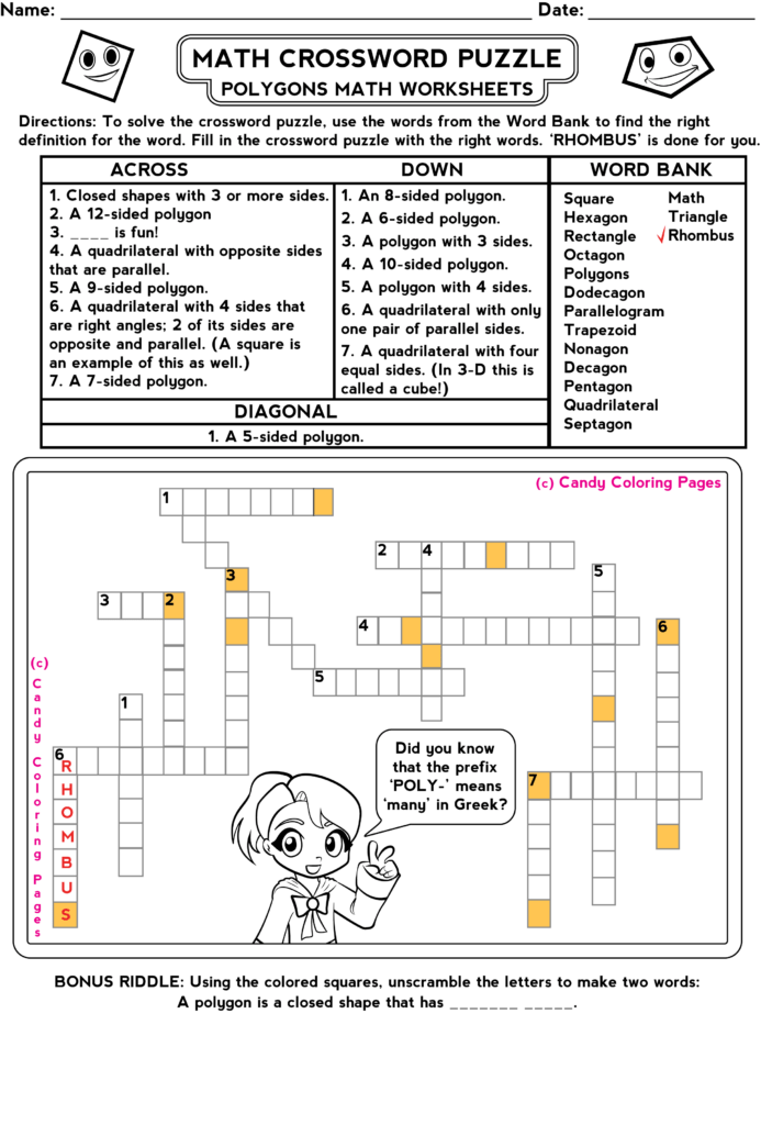 6th Grade Math Crosswords Printable