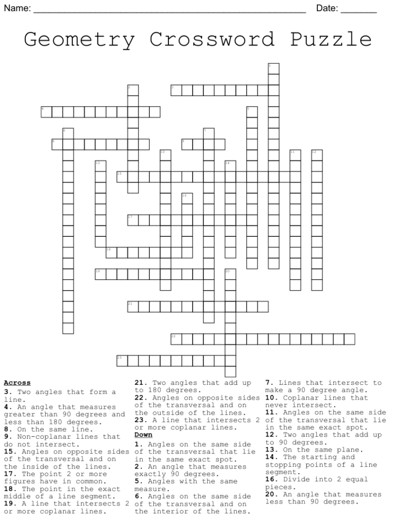 Geometry Crossword Puzzle WordMint