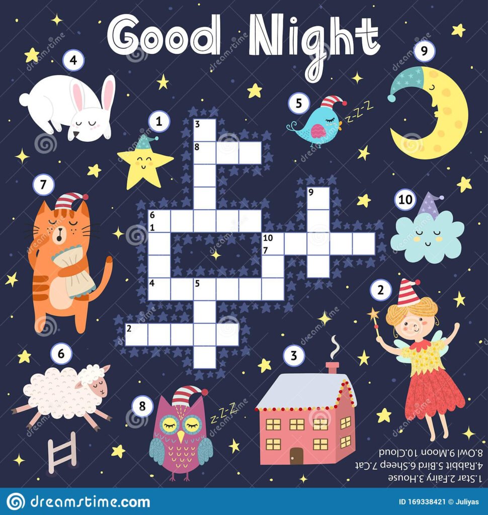 Good Night Crossword Game For Kids Sweet Dreams Find Word Puzzle Stock Vector Illustration Of Children Moon 169338421