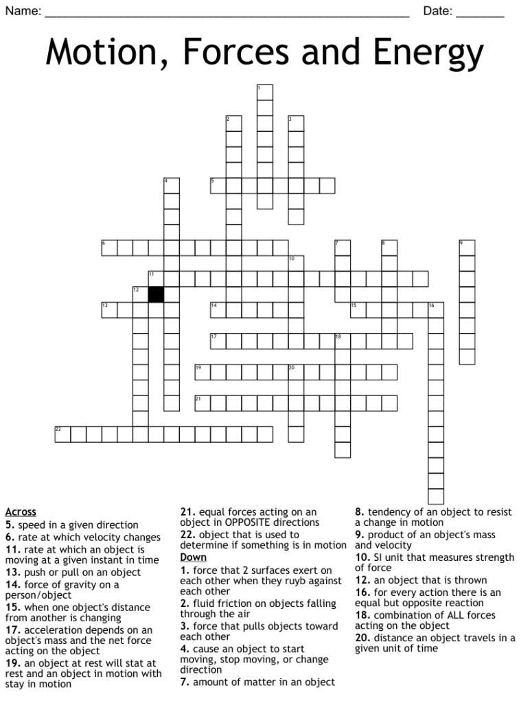 Motion Forces And Energy Crossword WordMint