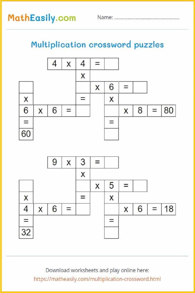 2nd Grade Math Operations Crossword Printable