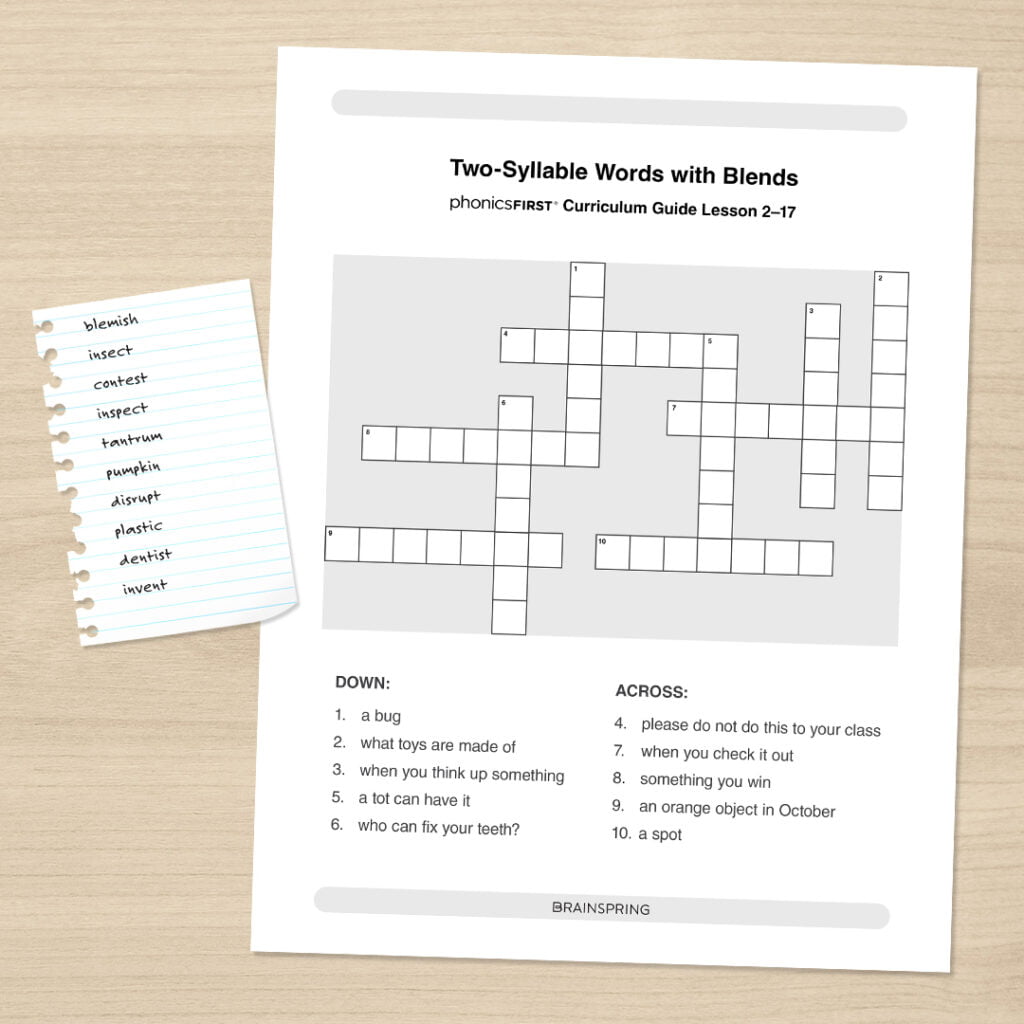 Multisensory Monday Two Syllable Words With Blends Crossword Puzzle Orton Gillingham Weekly