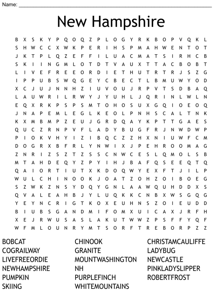 New Hampshire Word Search WordMint