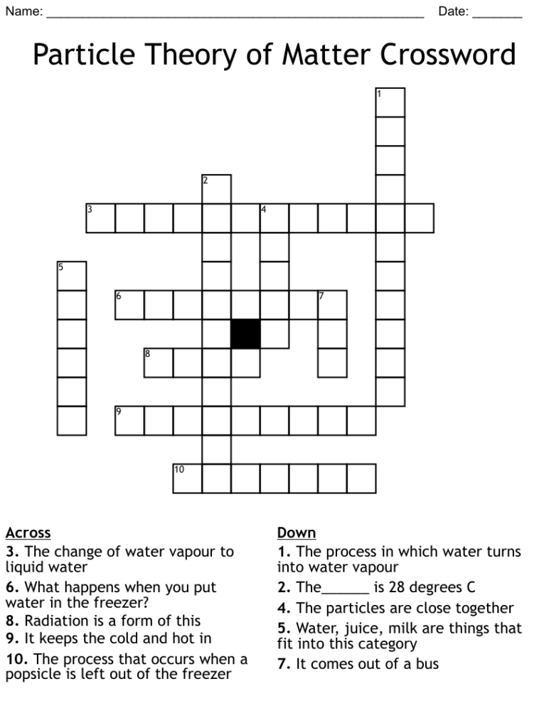 Particle Theory Of Matter Crossword WordMint