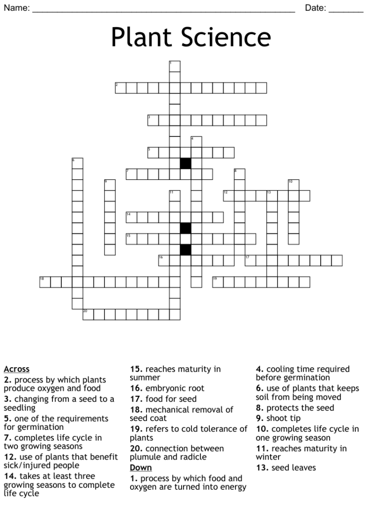 4th Grade Science Crosswords Printable