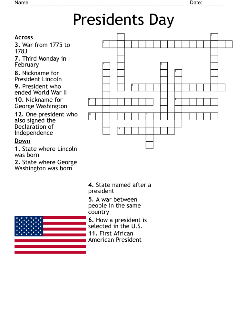 Presidents Fun Facts 3 Crossword Printable