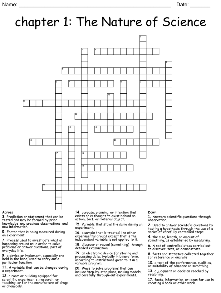 10th Grade Science Crosswords Printable