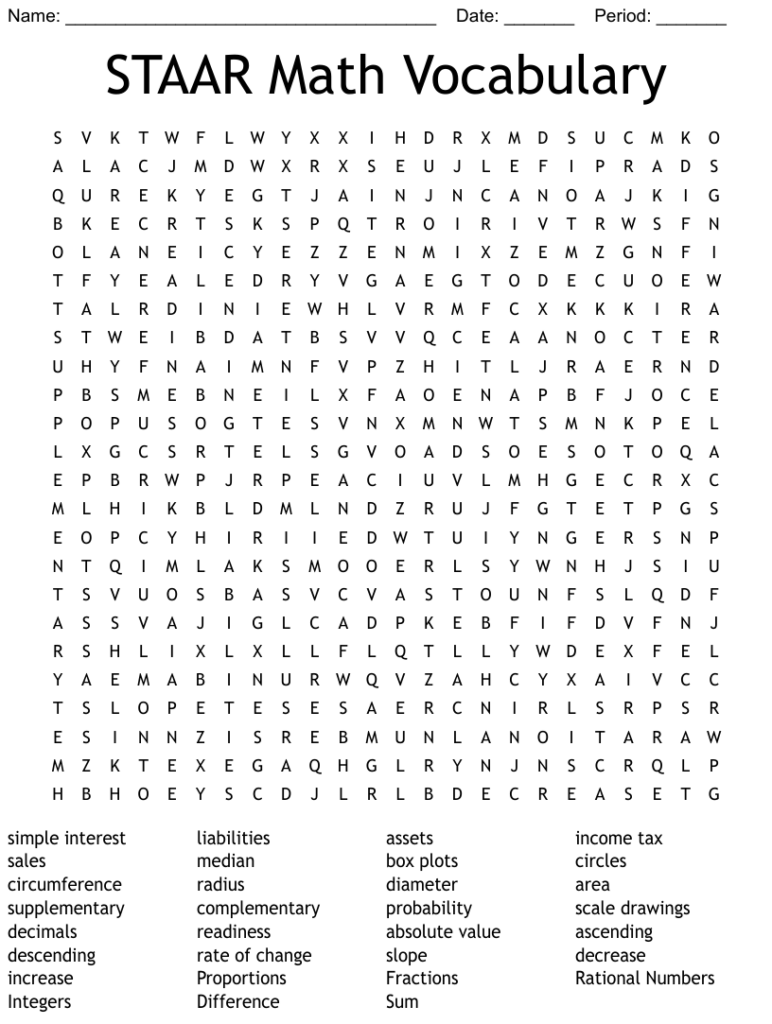 Similar To 7TH Grade Math Vocabulary Words Word Search WordMint
