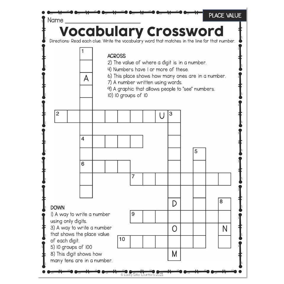 2nd Grade Math Length Crossword Printable