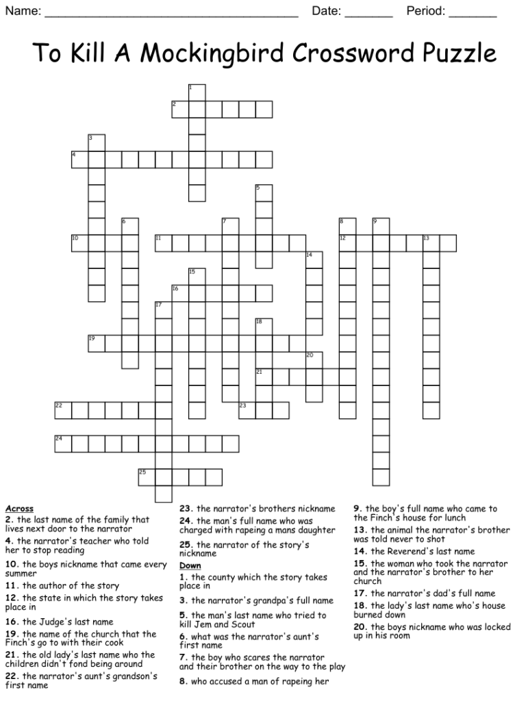 To Kill A Mockingbird Crossword Puzzle WordMint