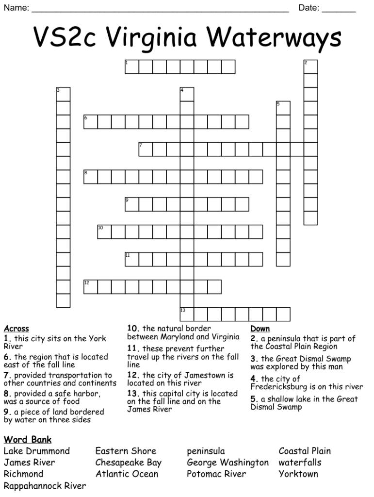 Virginia Crossword Printable