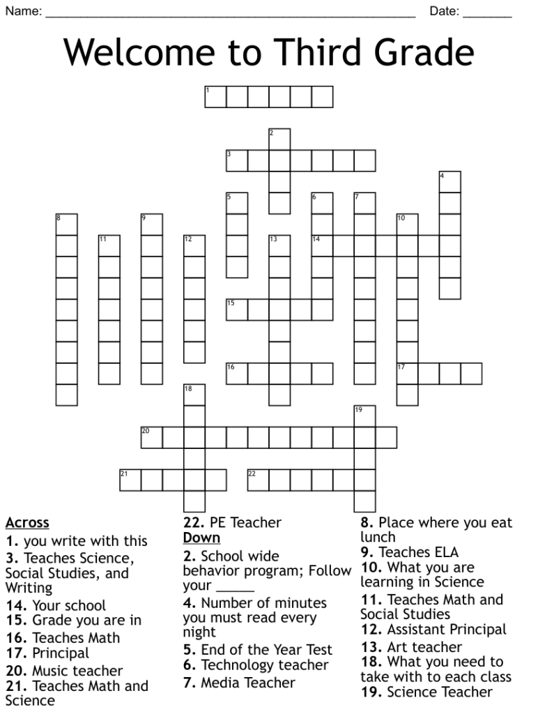 3rd Grade Science Crosswords Printable