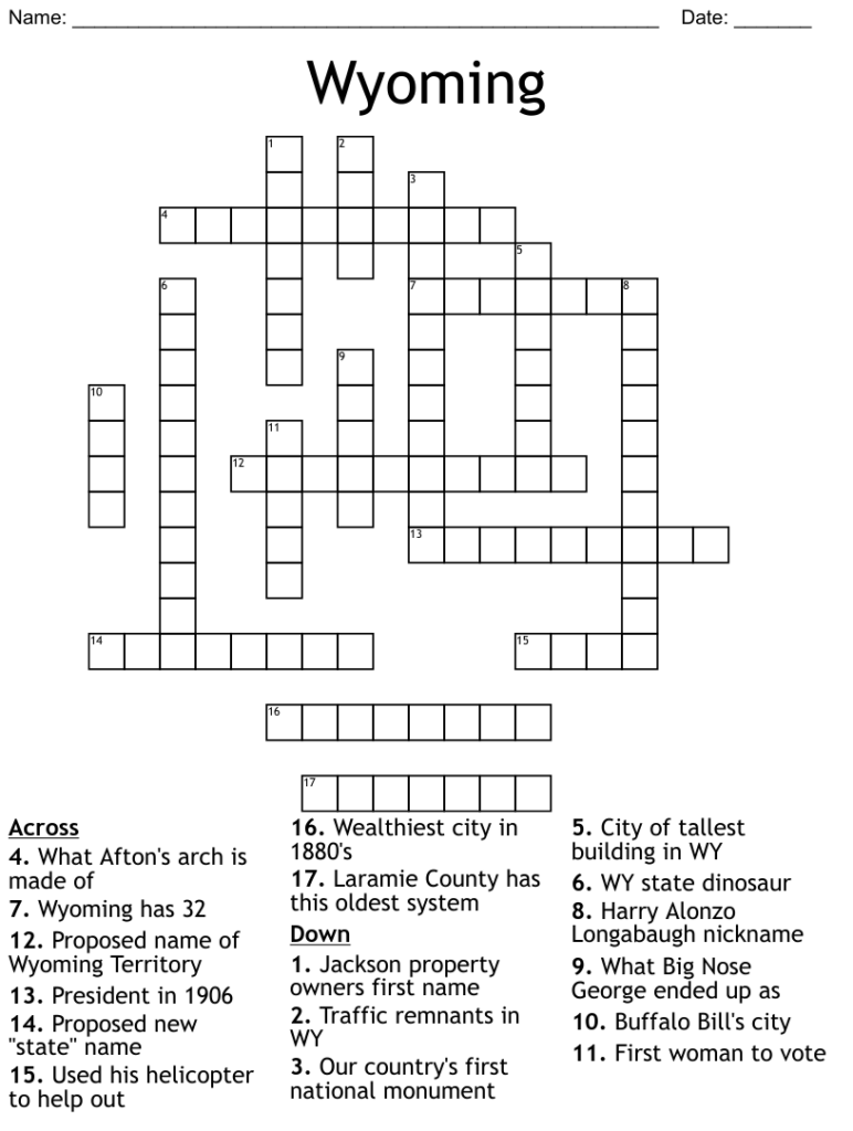 Wyoming Crossword WordMint