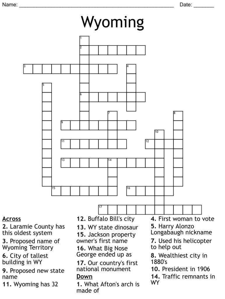 Wyoming Crossword WordMint