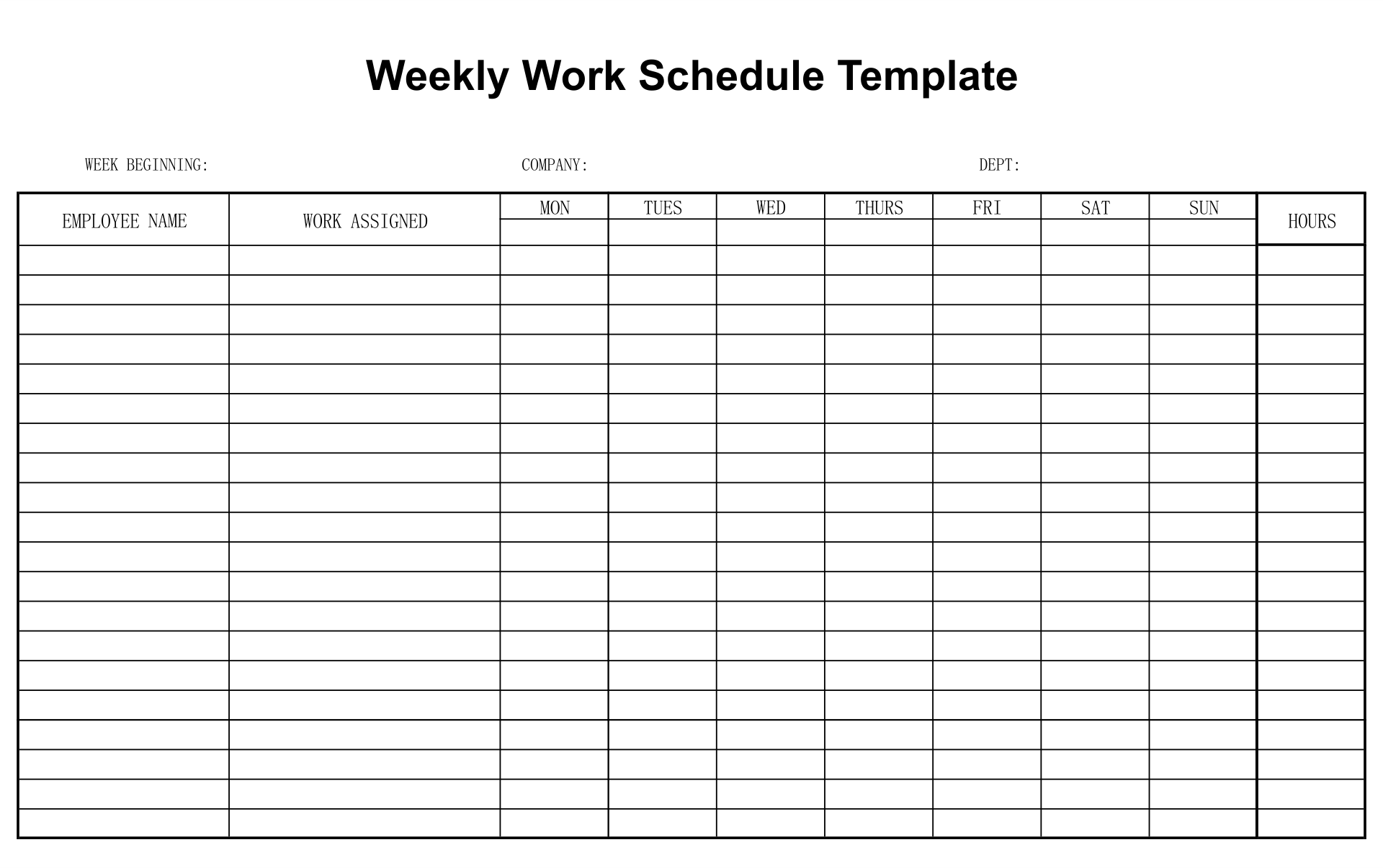 Printable Blank Employee Schedule