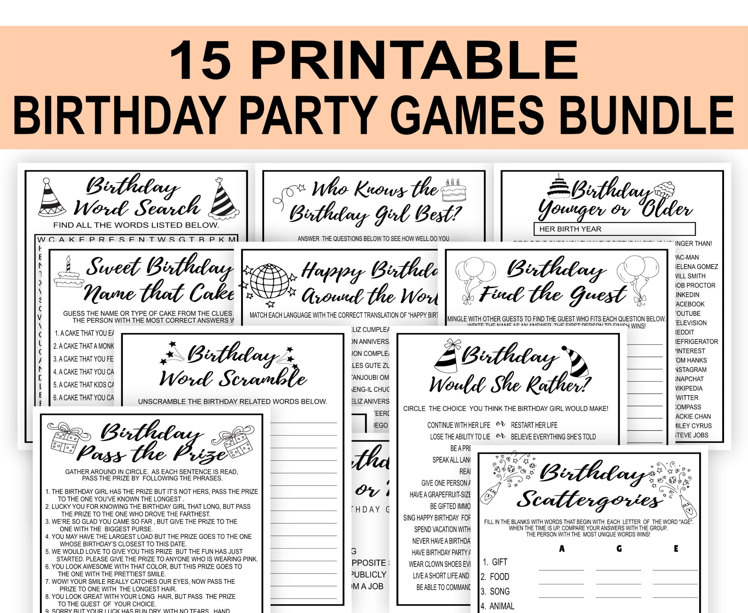 Printable Birthday Party Games