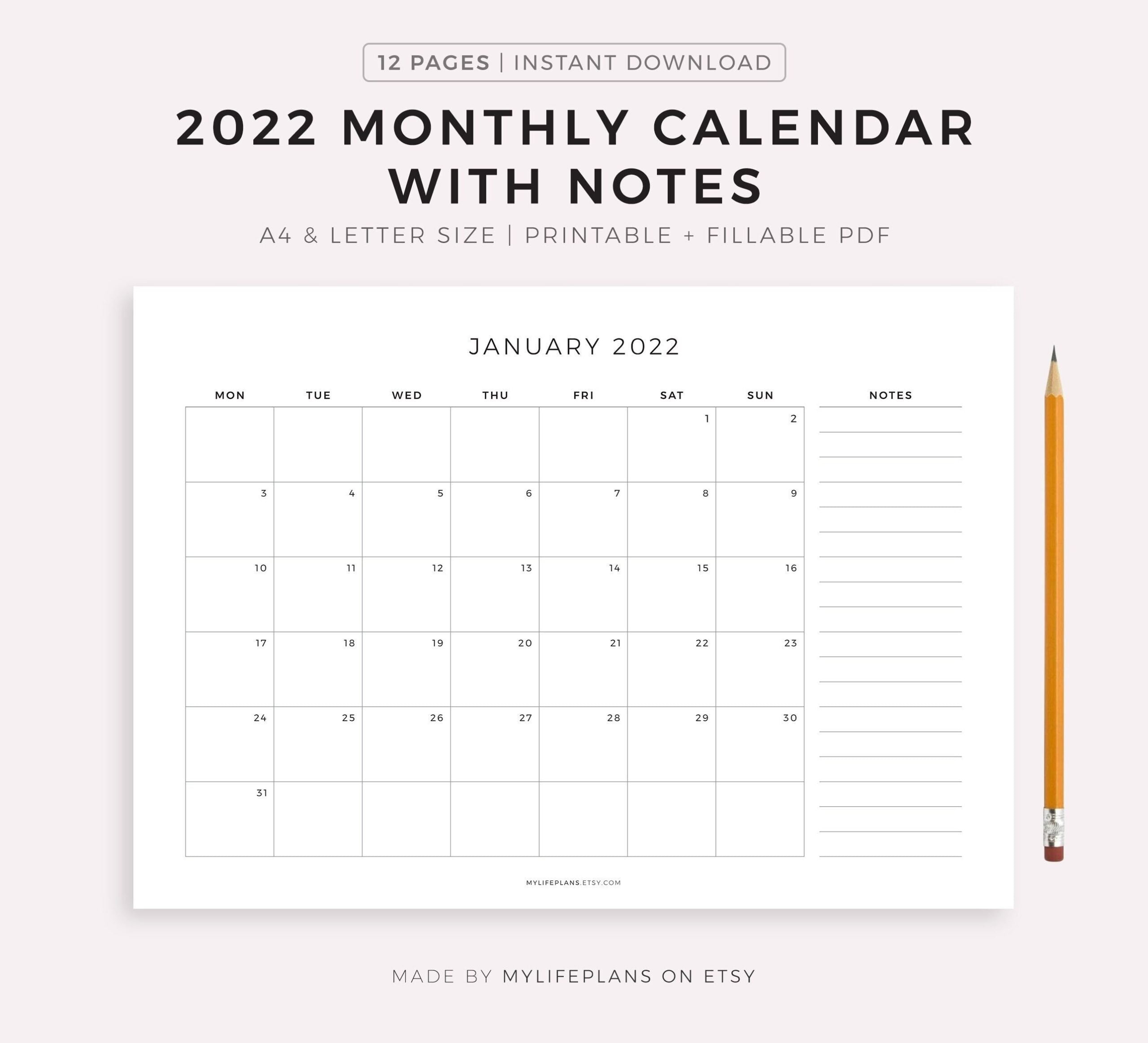 Printable Calendar With Notes