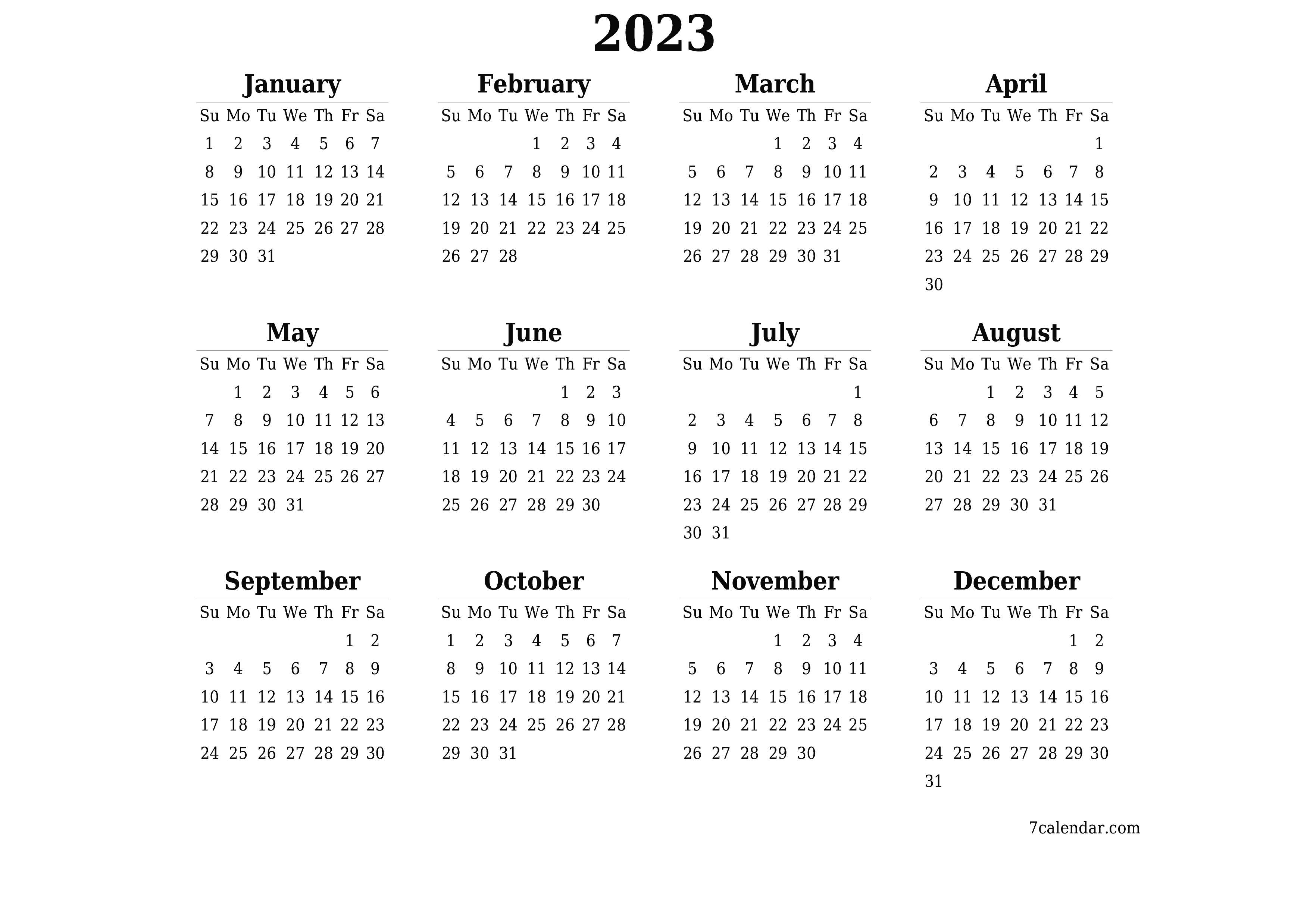 Printable Calendar 2023 Pdf