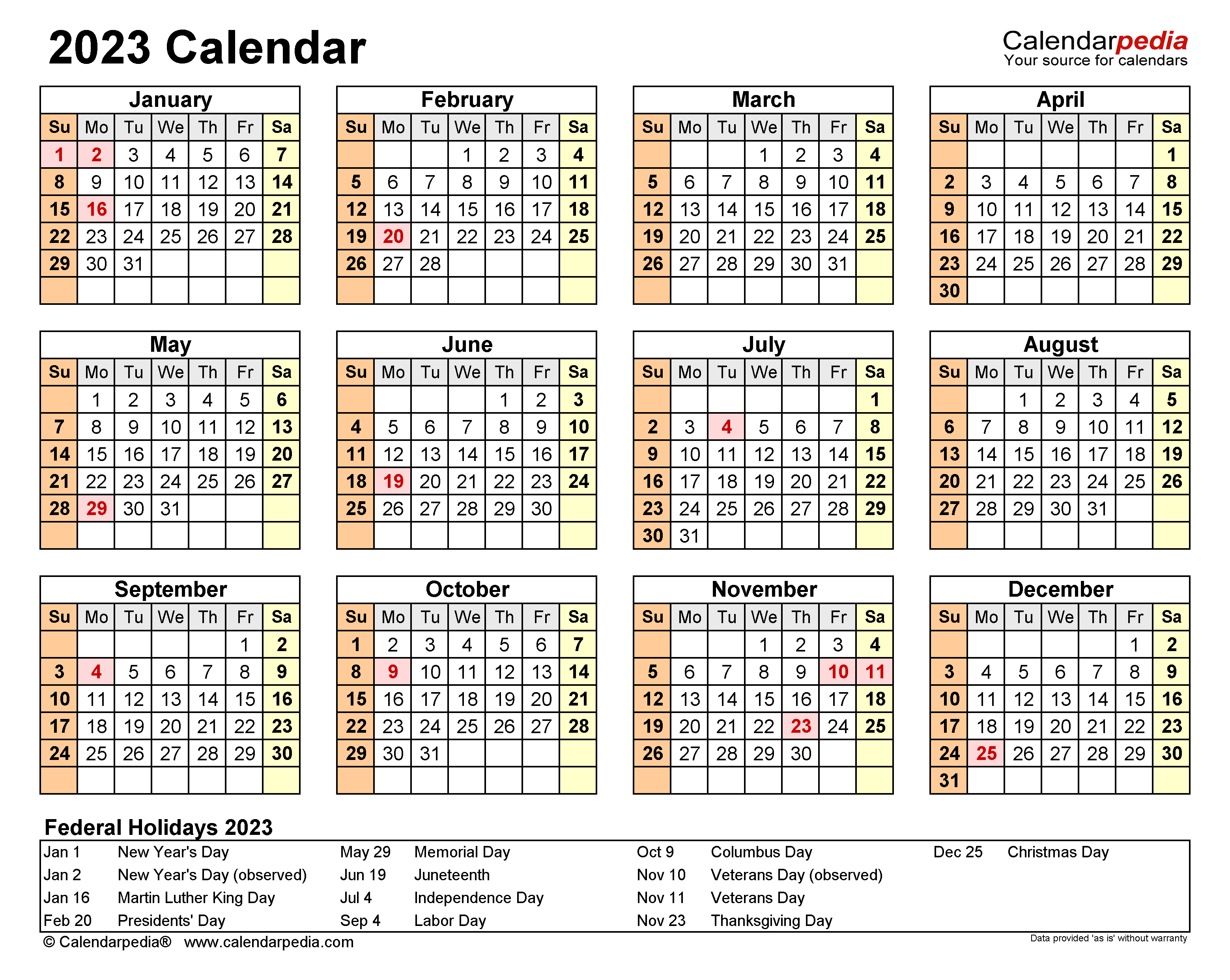 Printable Calendar 2023 Excel