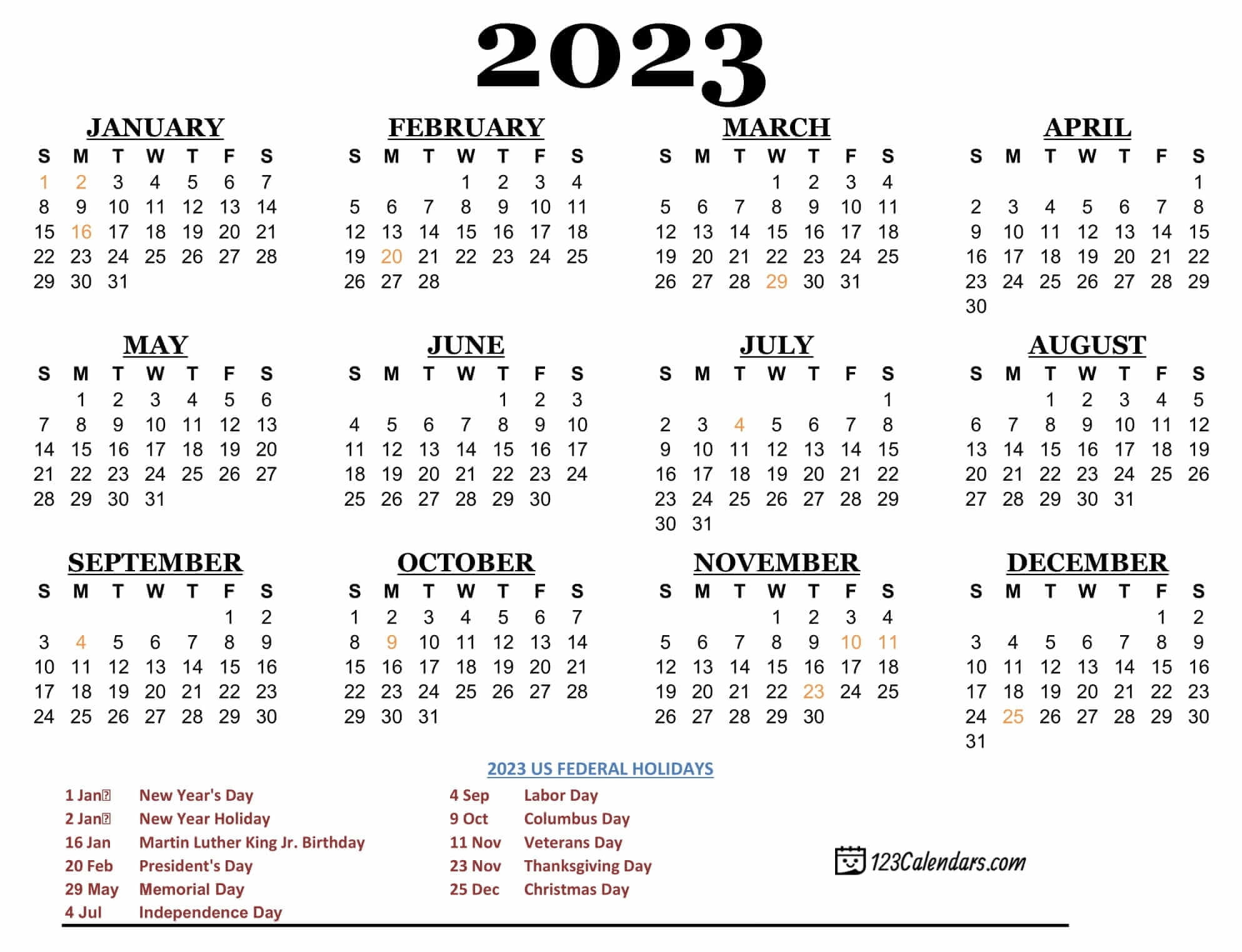 Easy Printable 2023 Calendar