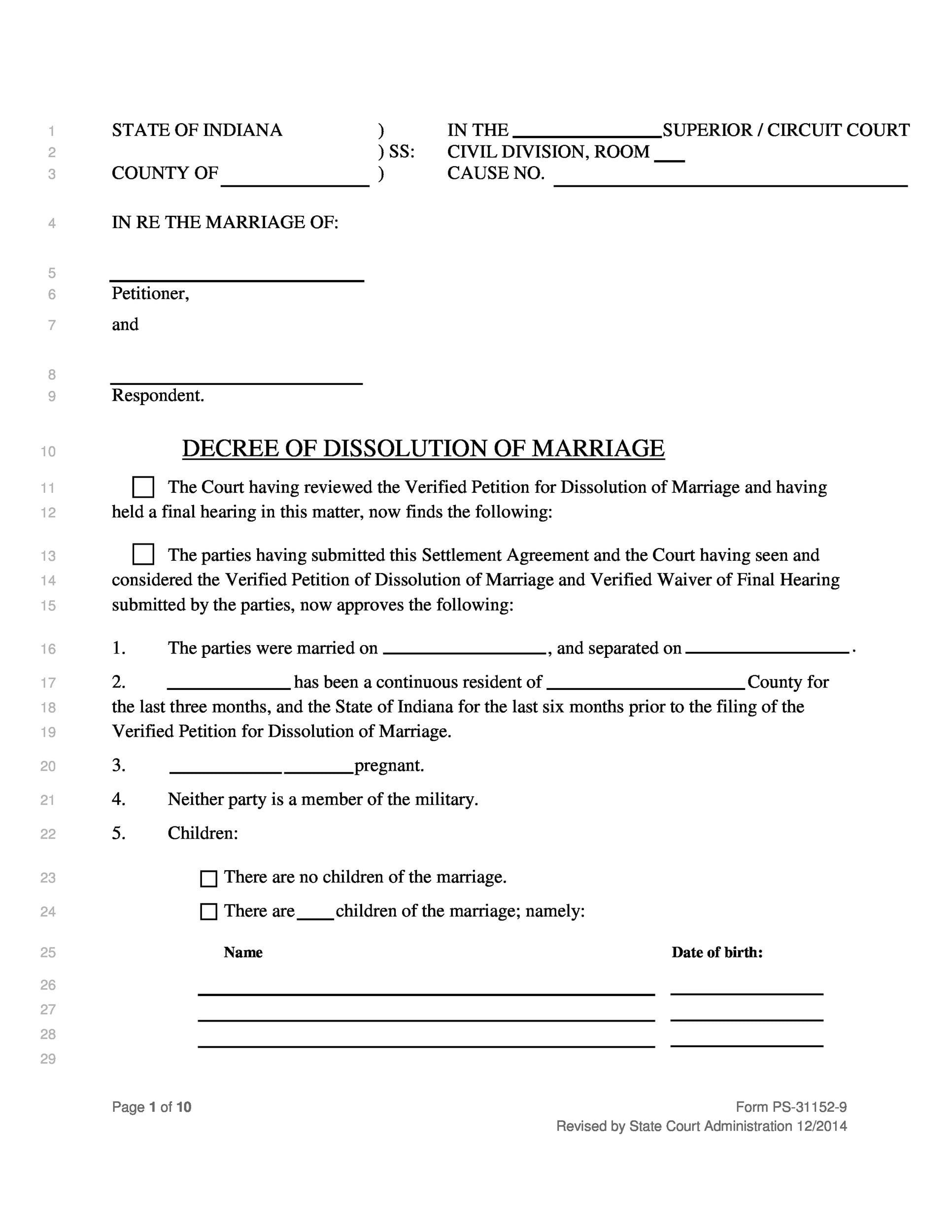 Blank Printable Divorce Papers