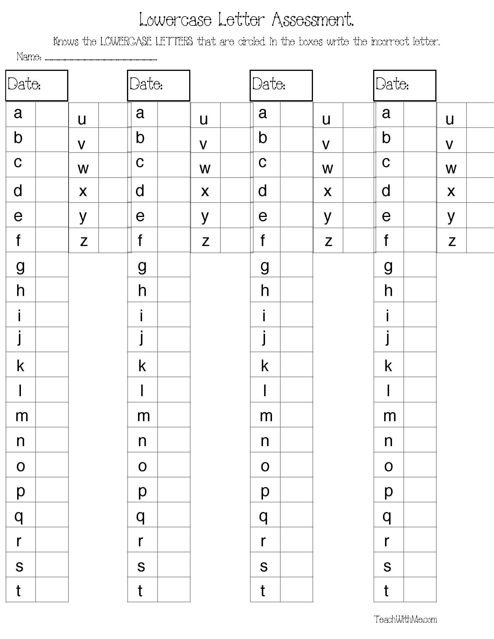 Printable Alphabet Assessment Sheet
