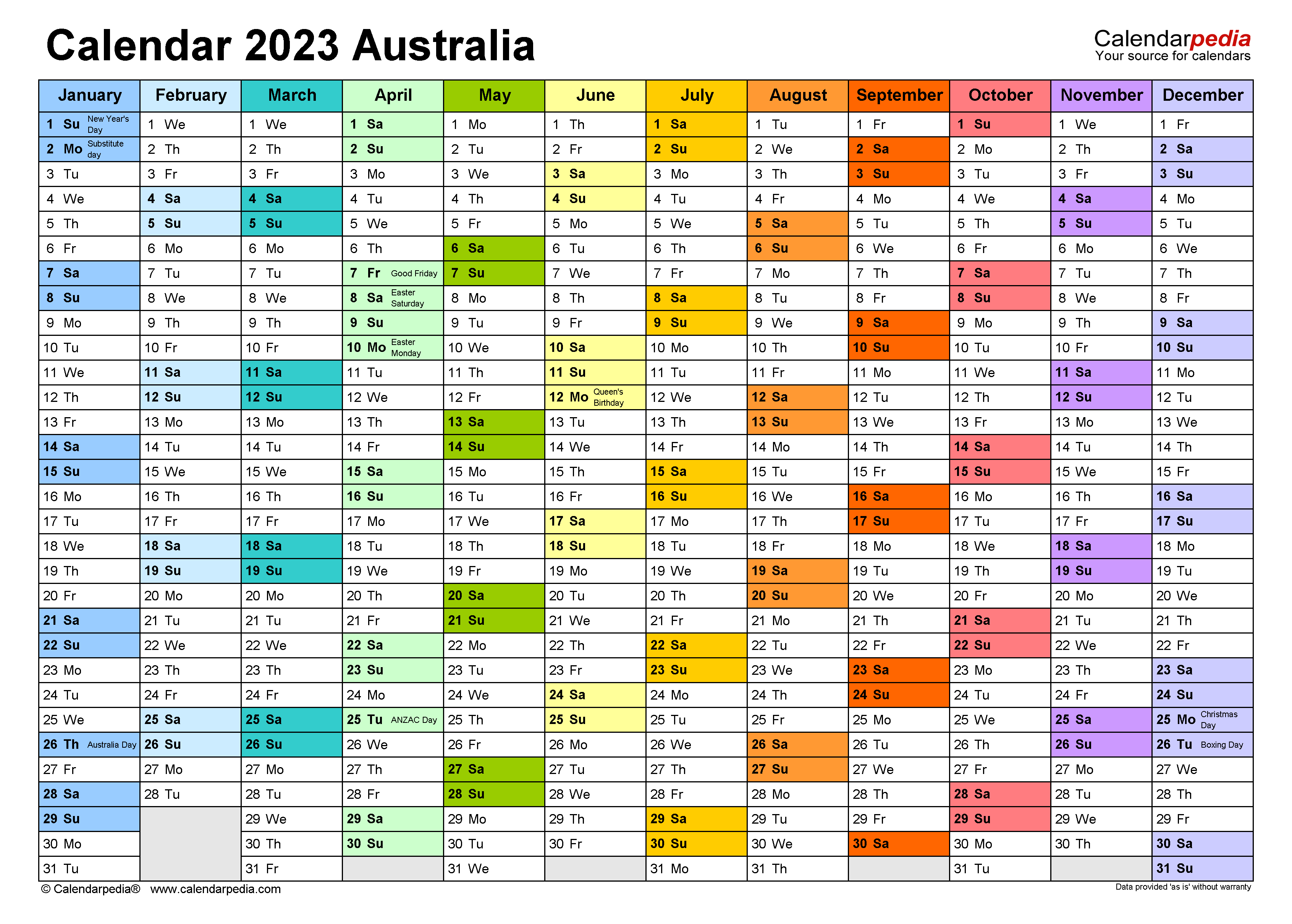 2023 Calendar Victoria Printable