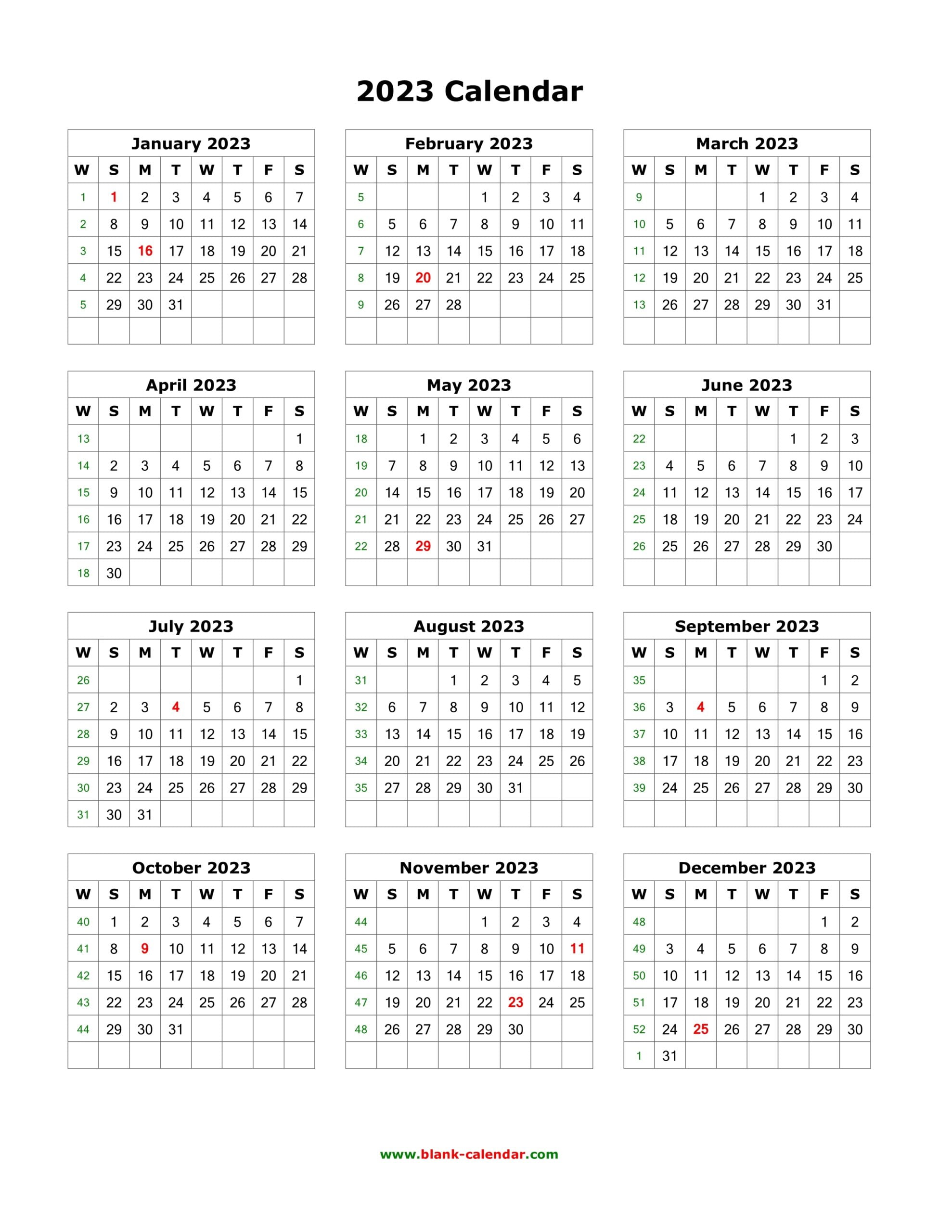 Printable Calendar 2023 Portrait
