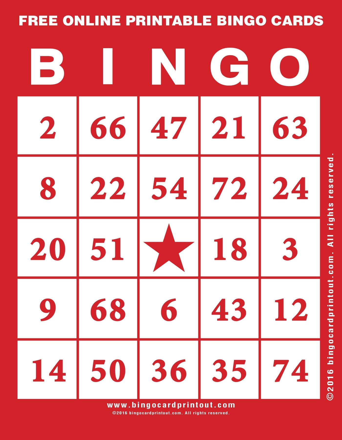 Online Printable Bingo Cards