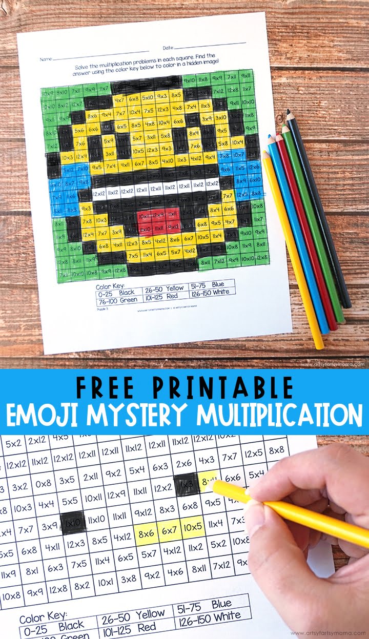 Printable Emoji Multiplication Mosaic