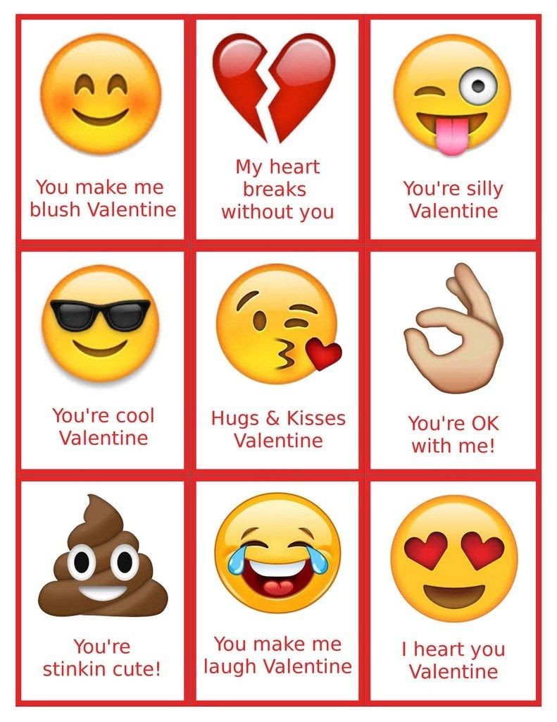 Printable Emoji Valentine Cards