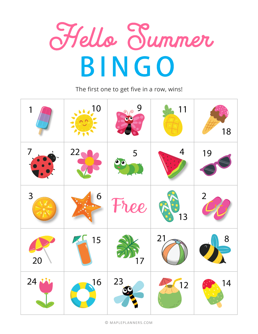 Printable Bingo Cards Summer